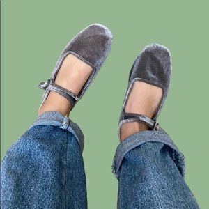 urban outfitters silver velvet mary janes